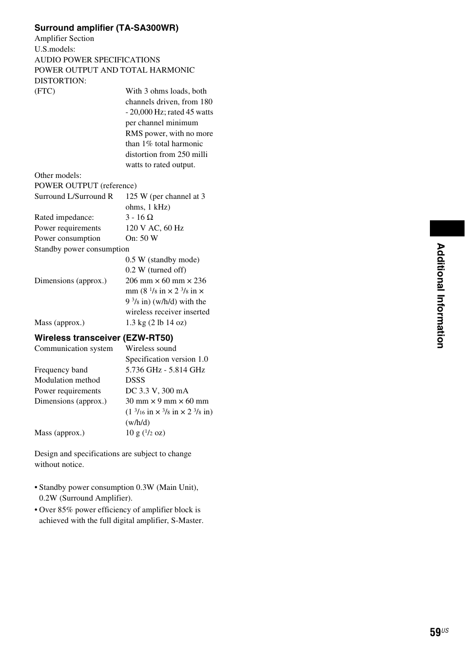 Ad dit iona l inf o rma tion | Sony BDV-N790W User Manual | Page 59 / 64