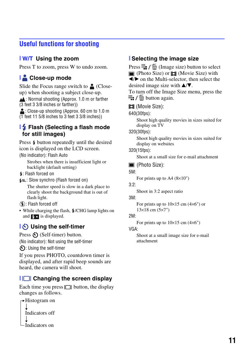 Useful functions for shooting | Sony NSC-GC1 User Manual | Page 11 / 32