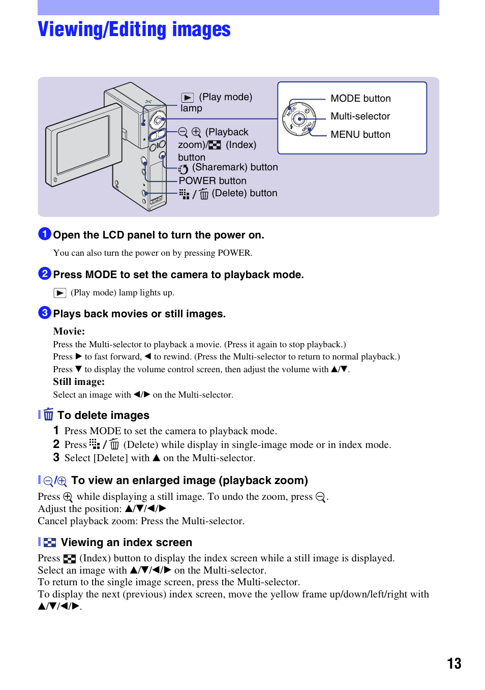 Viewing/editing images | Sony NSC-GC1 User Manual | Page 13 / 32
