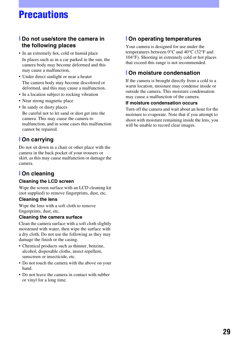 Precautions | Sony NSC-GC1 User Manual | Page 29 / 32