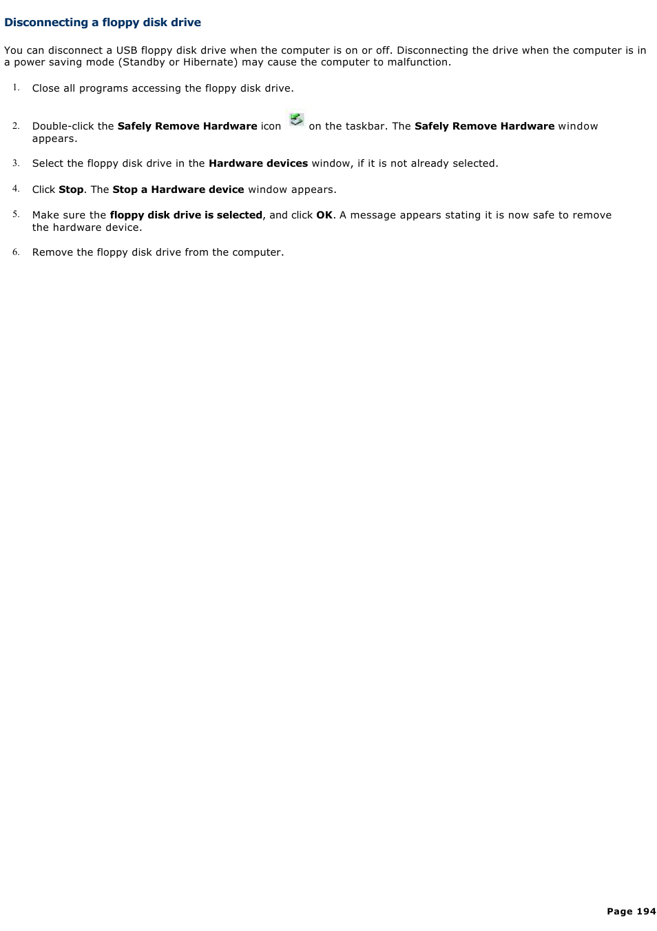 Disconnecting a floppy disk drive | Sony PCG-GRT380ZG User Manual | Page 194 / 277