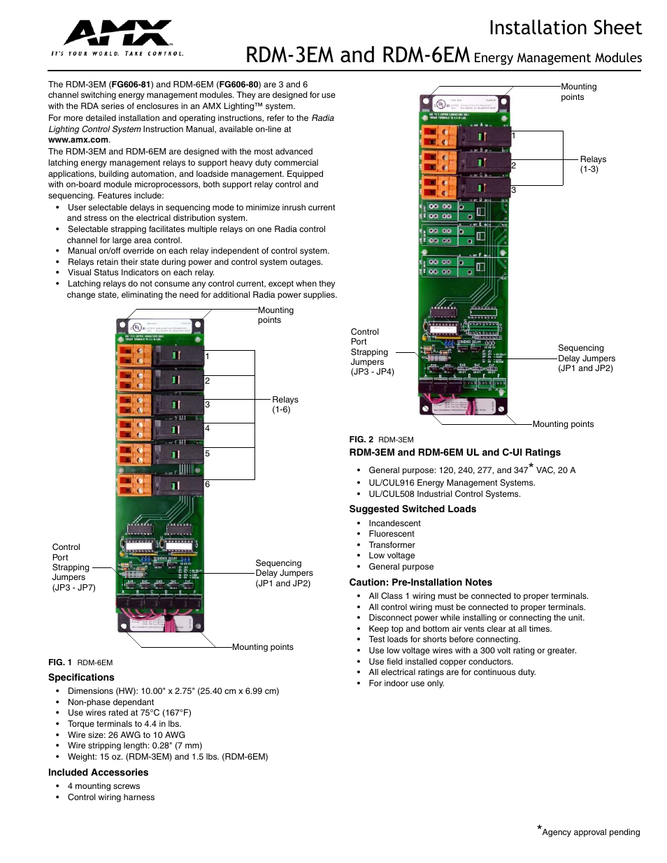 AMX Energy Management Modules RDM-3EM User Manual | 2 pages