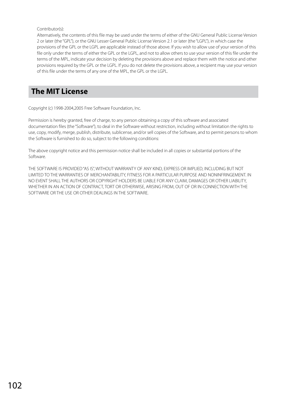 The mit license | Sony VGF-CP1U User Manual | Page 102 / 108