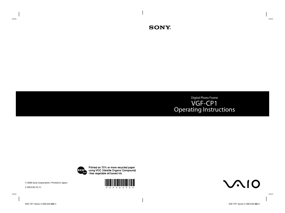 Vgf-cp1, Operating instructions | Sony VGF-CP1U User Manual | Page 108 / 108