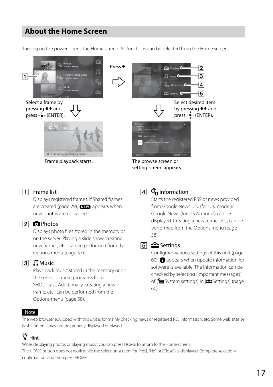 About the home screen | Sony VGF-CP1U User Manual | Page 17 / 108