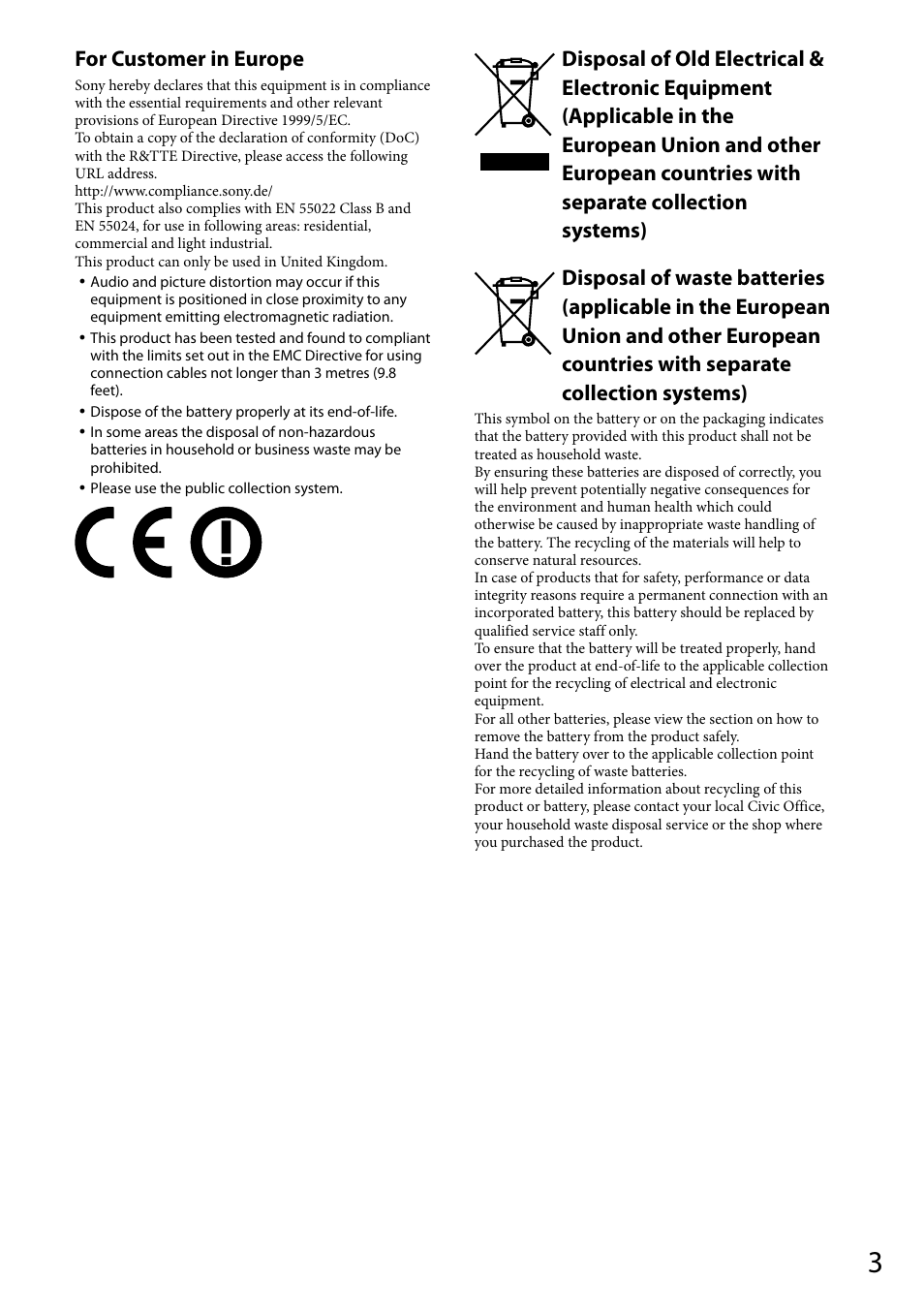 For customer in europe | Sony VGF-CP1U User Manual | Page 3 / 108