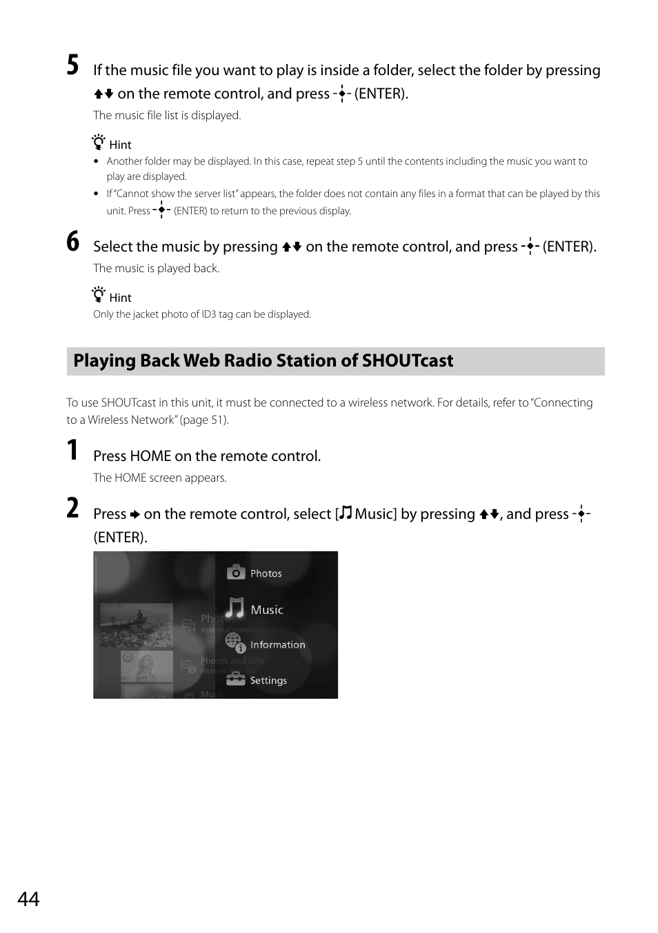 Playing back web radio station of shoutcast | Sony VGF-CP1U User Manual | Page 44 / 108