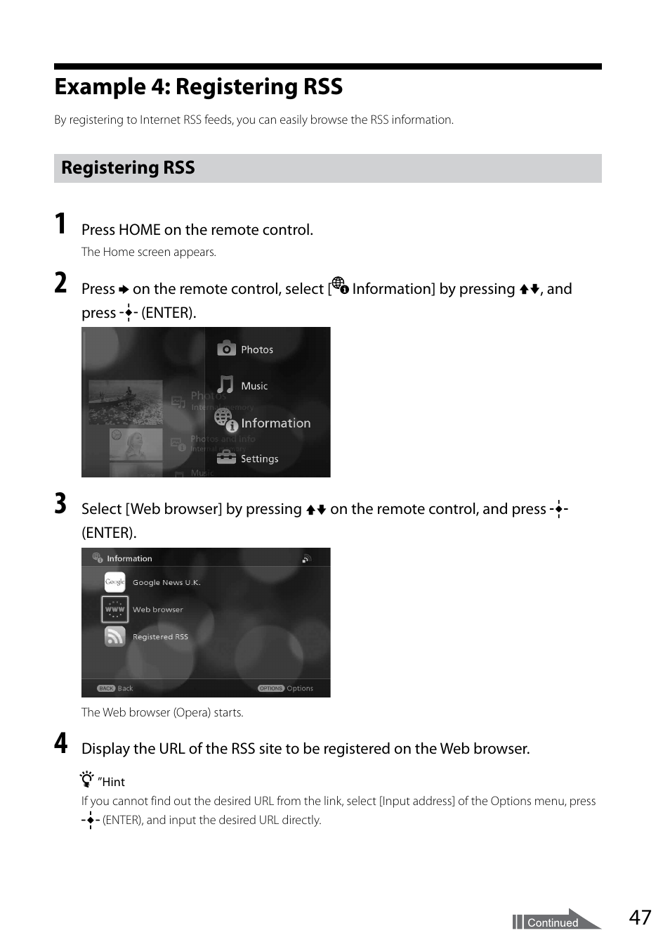 Example 4: registering rss, Registering rss | Sony VGF-CP1U User Manual | Page 47 / 108