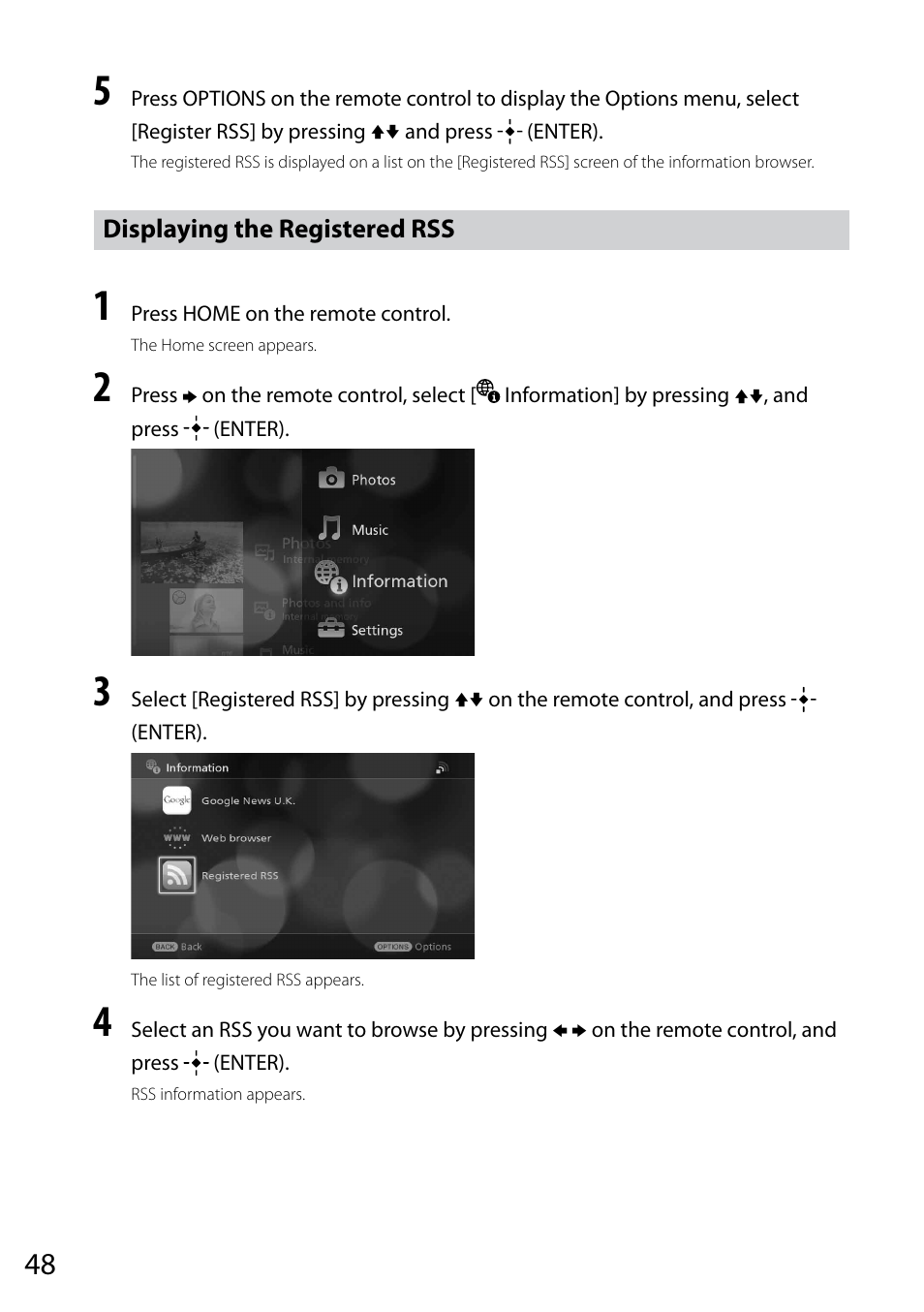 Displaying the registered rss | Sony VGF-CP1U User Manual | Page 48 / 108