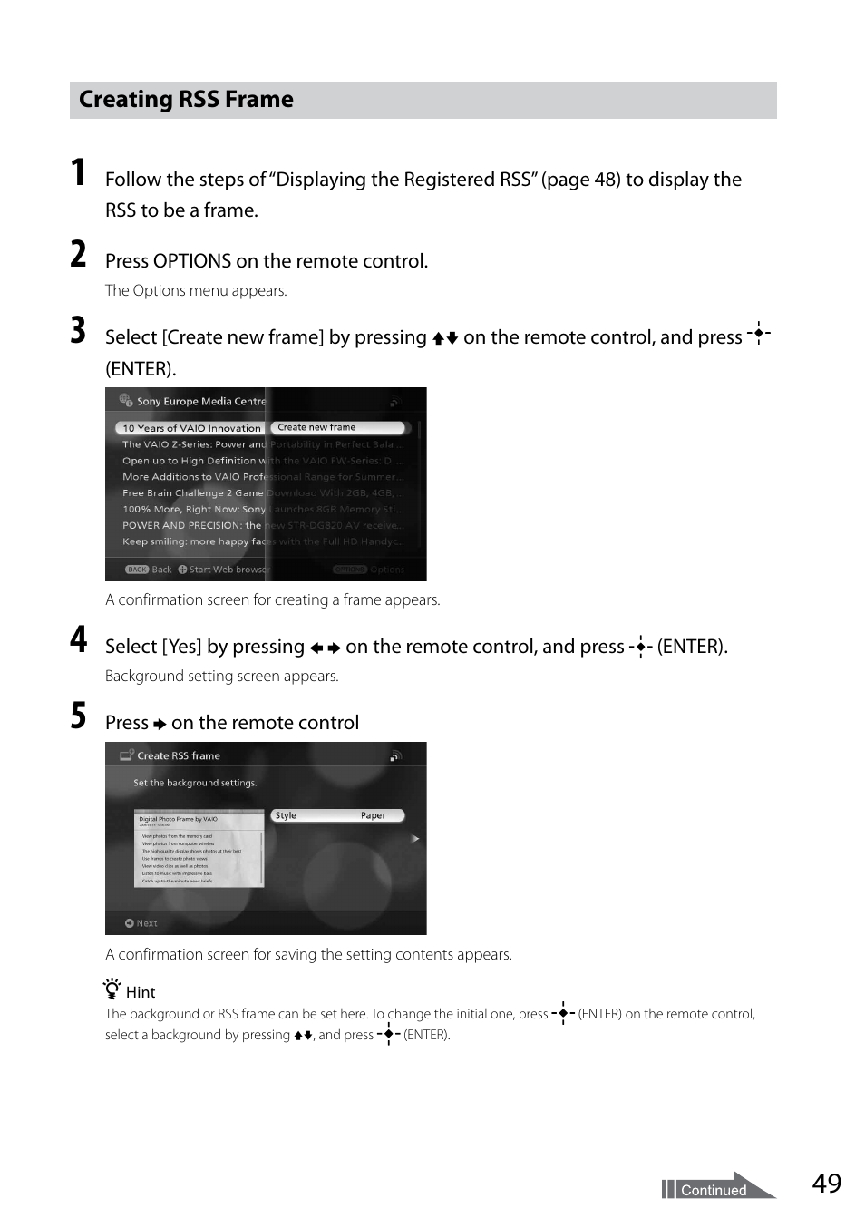 Creating rss frame | Sony VGF-CP1U User Manual | Page 49 / 108