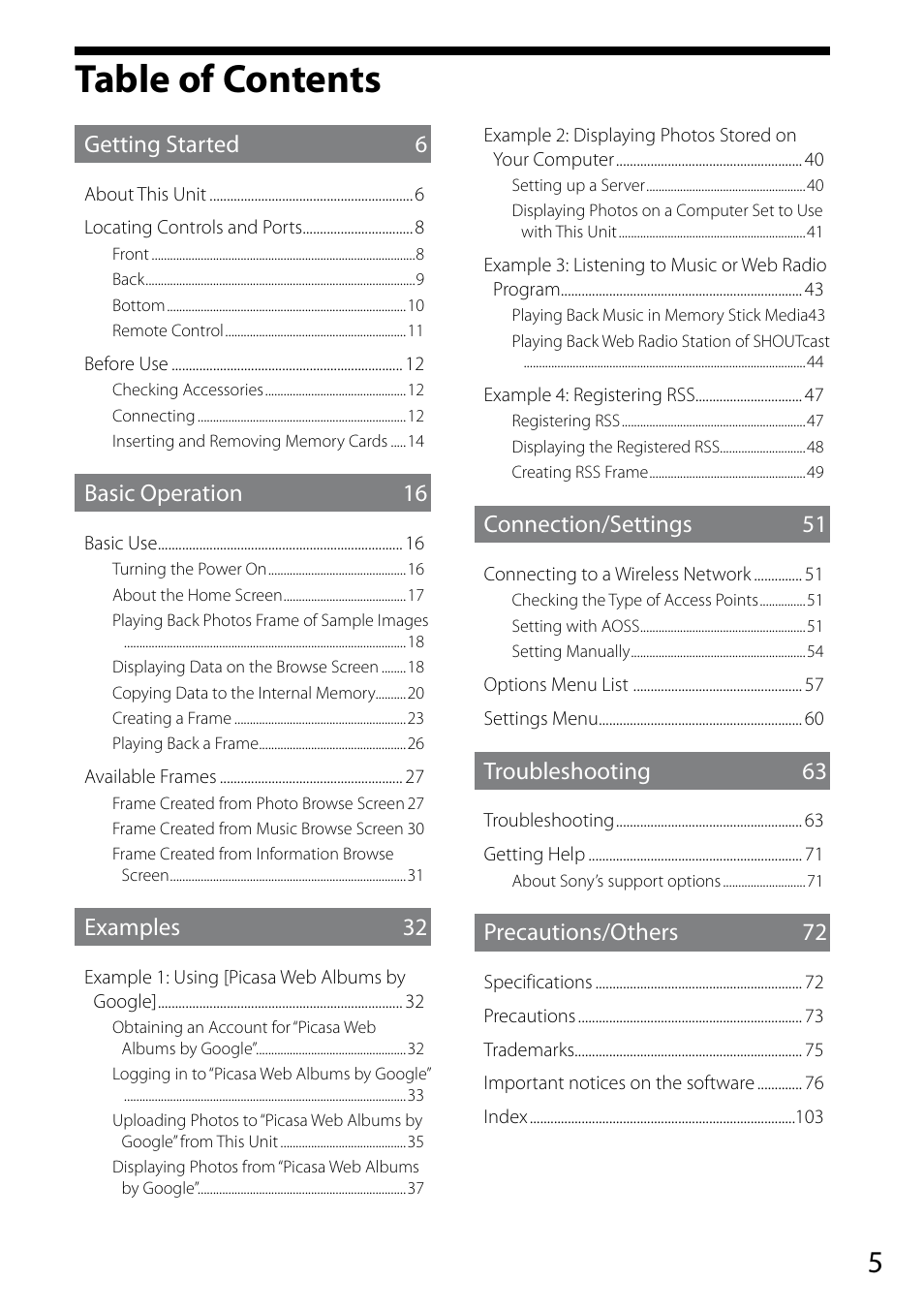 Sony VGF-CP1U User Manual | Page 5 / 108