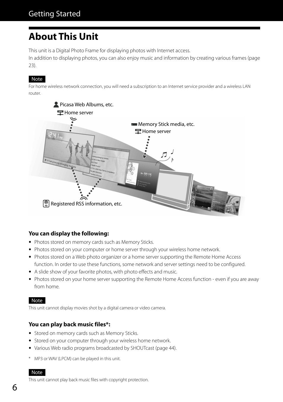 Getting started, About this unit | Sony VGF-CP1U User Manual | Page 6 / 108