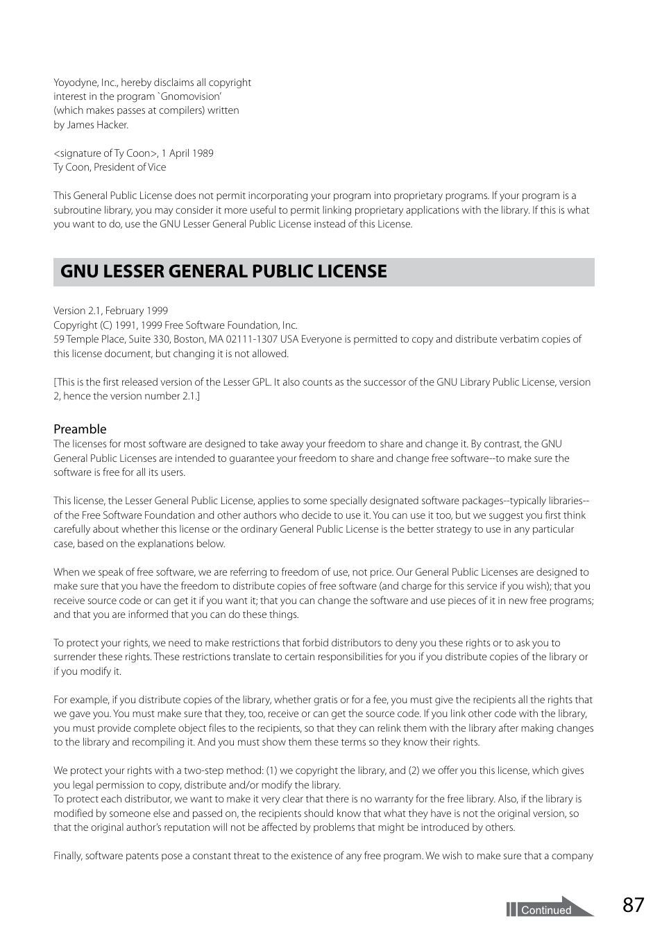 Gnu lesser general public license | Sony VGF-CP1U User Manual | Page 87 / 108