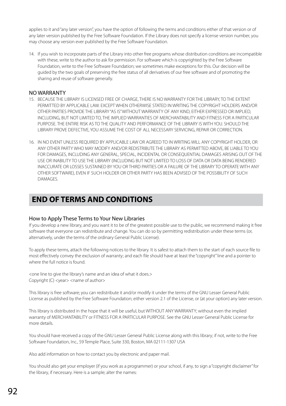 End of terms and conditions | Sony VGF-CP1U User Manual | Page 92 / 108