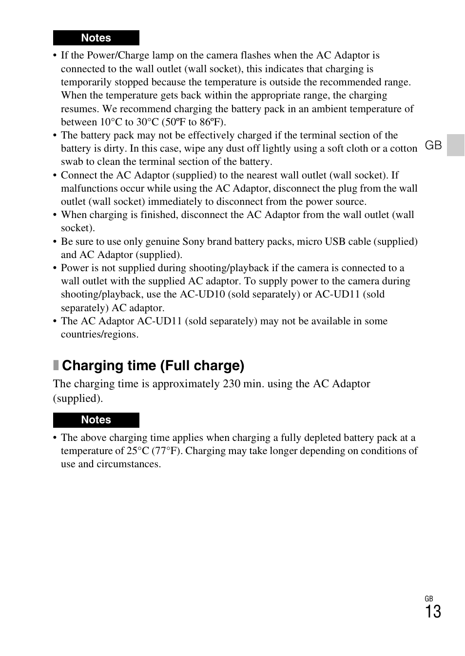 Xcharging time (full charge) | Sony DSC-RX100M2COS User Manual | Page 13 / 120