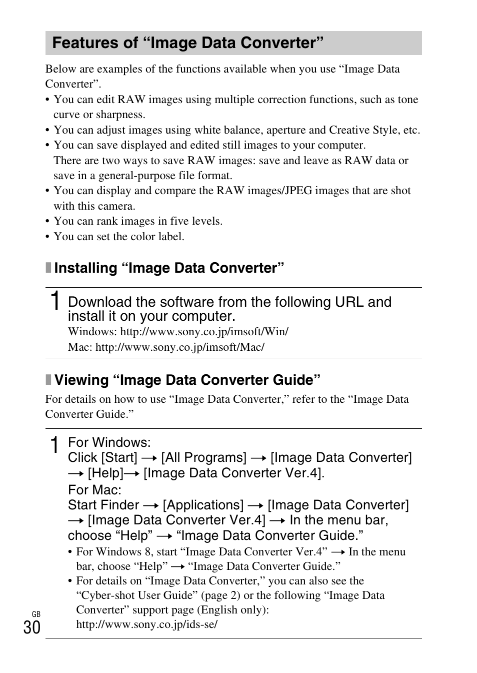 Features of “image data converter | Sony DSC-RX100M2COS User Manual | Page 30 / 120