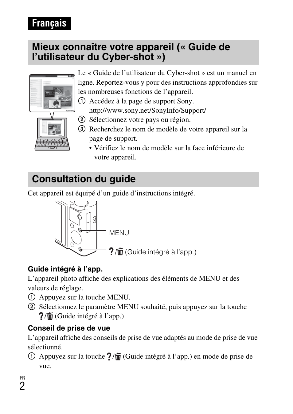 Français, Consultation du guide | Sony DSC-RX100M2COS User Manual | Page 38 / 120