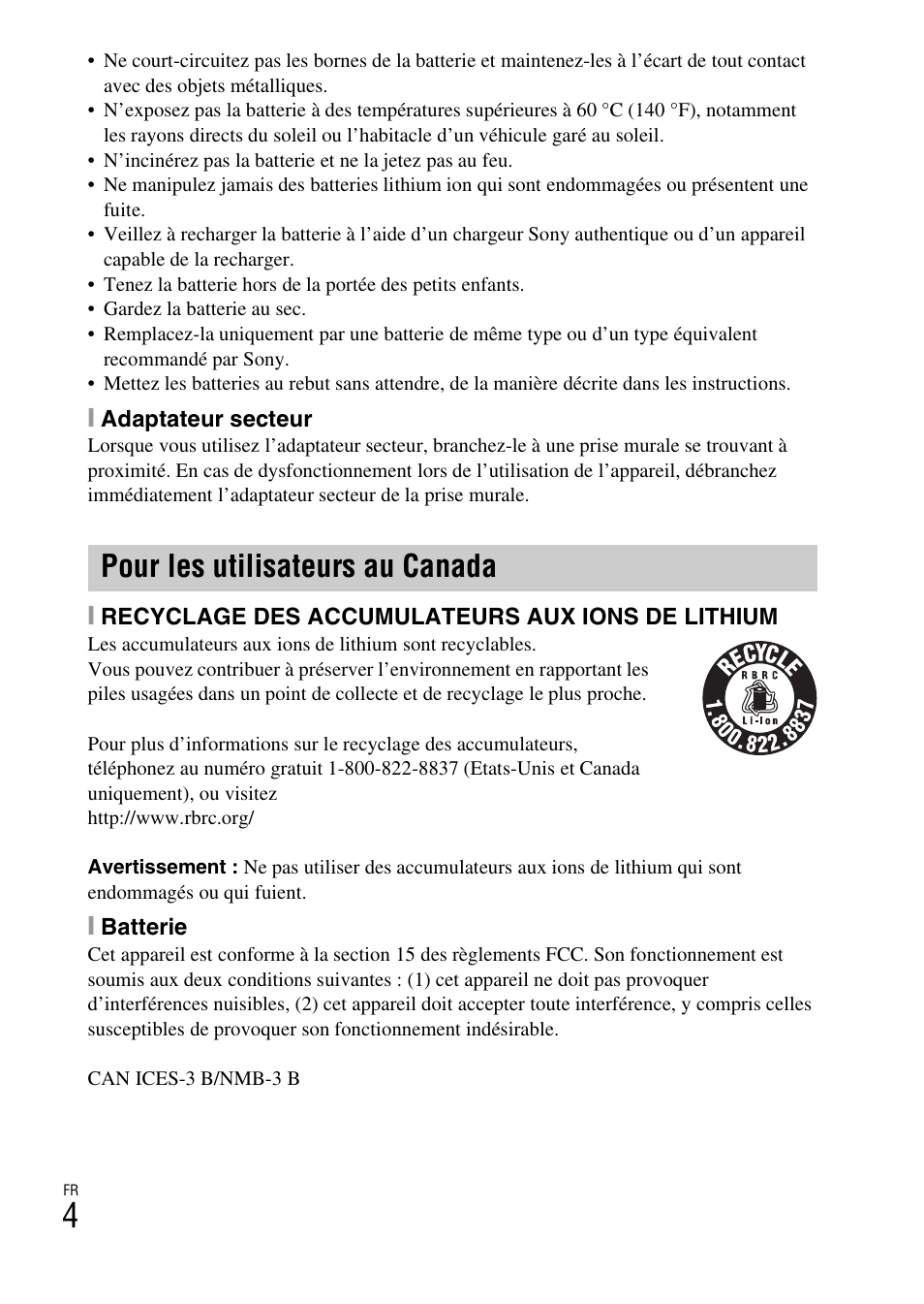 Pour les utilisateurs au canada | Sony DSC-RX100M2COS User Manual | Page 40 / 120