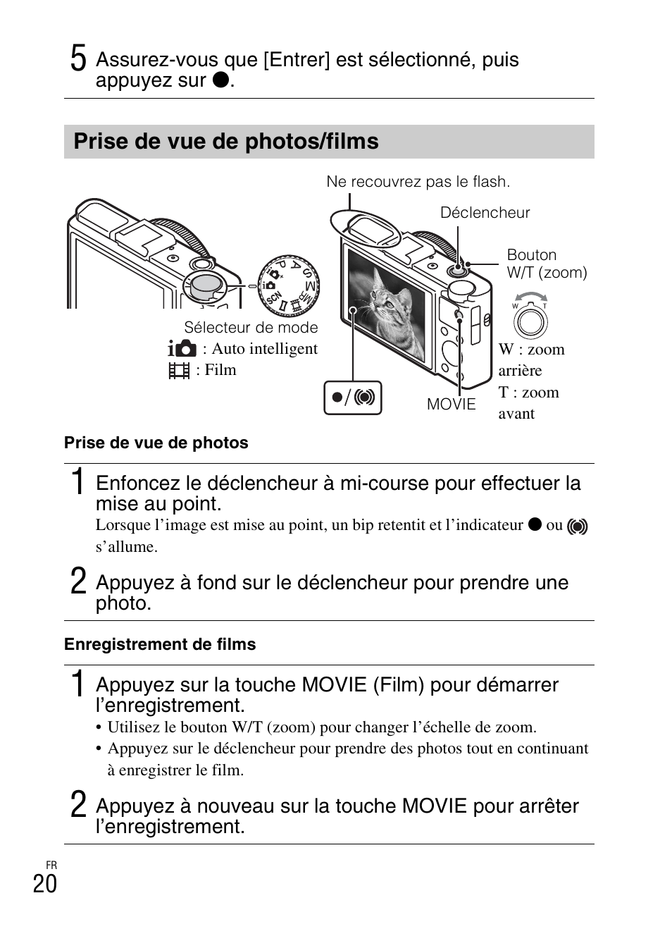 Prise de vue de photos/films | Sony DSC-RX100M2COS User Manual | Page 56 / 120