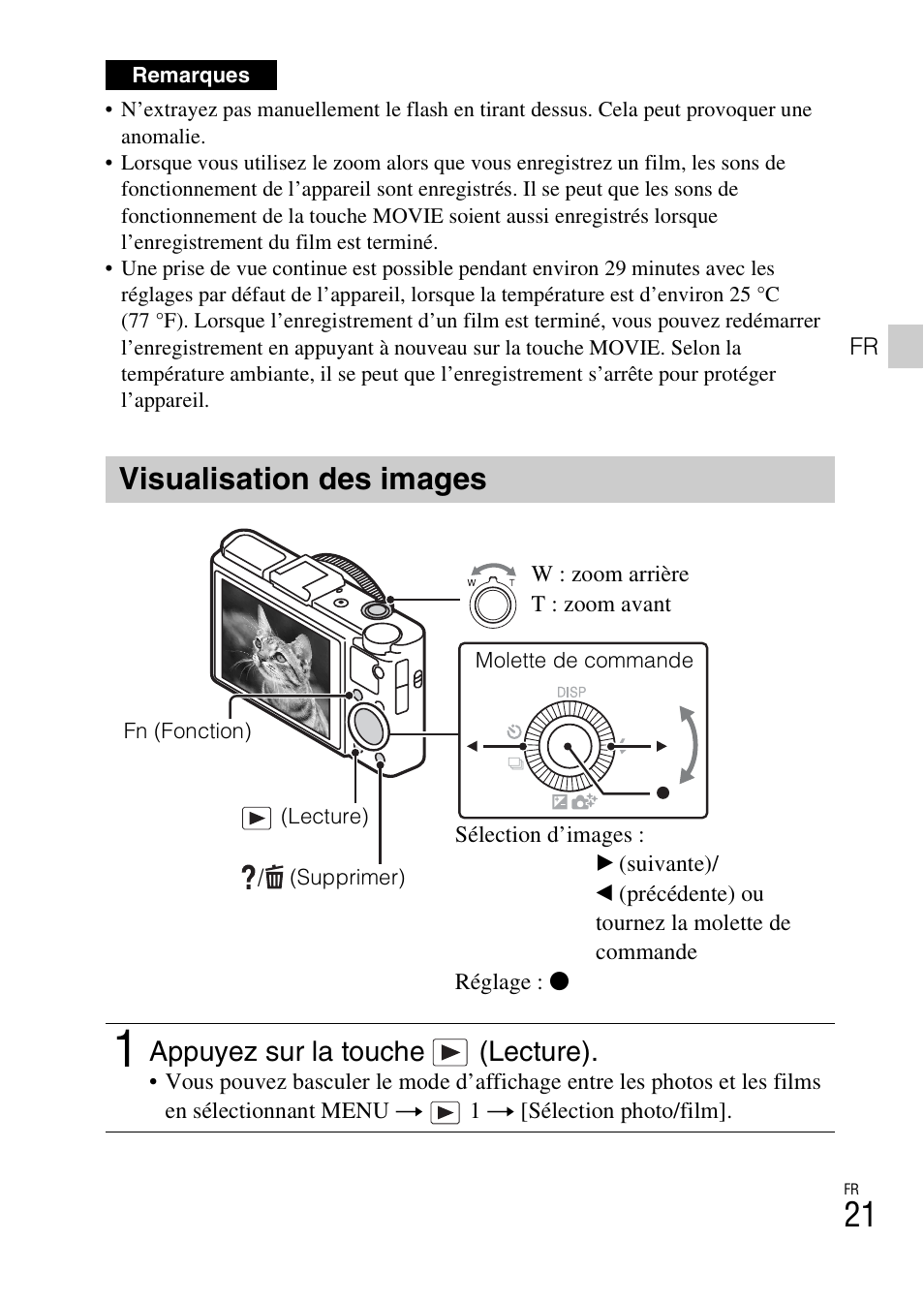 Visualisation des images, Appuyez sur la touche (lecture) | Sony DSC-RX100M2COS User Manual | Page 57 / 120