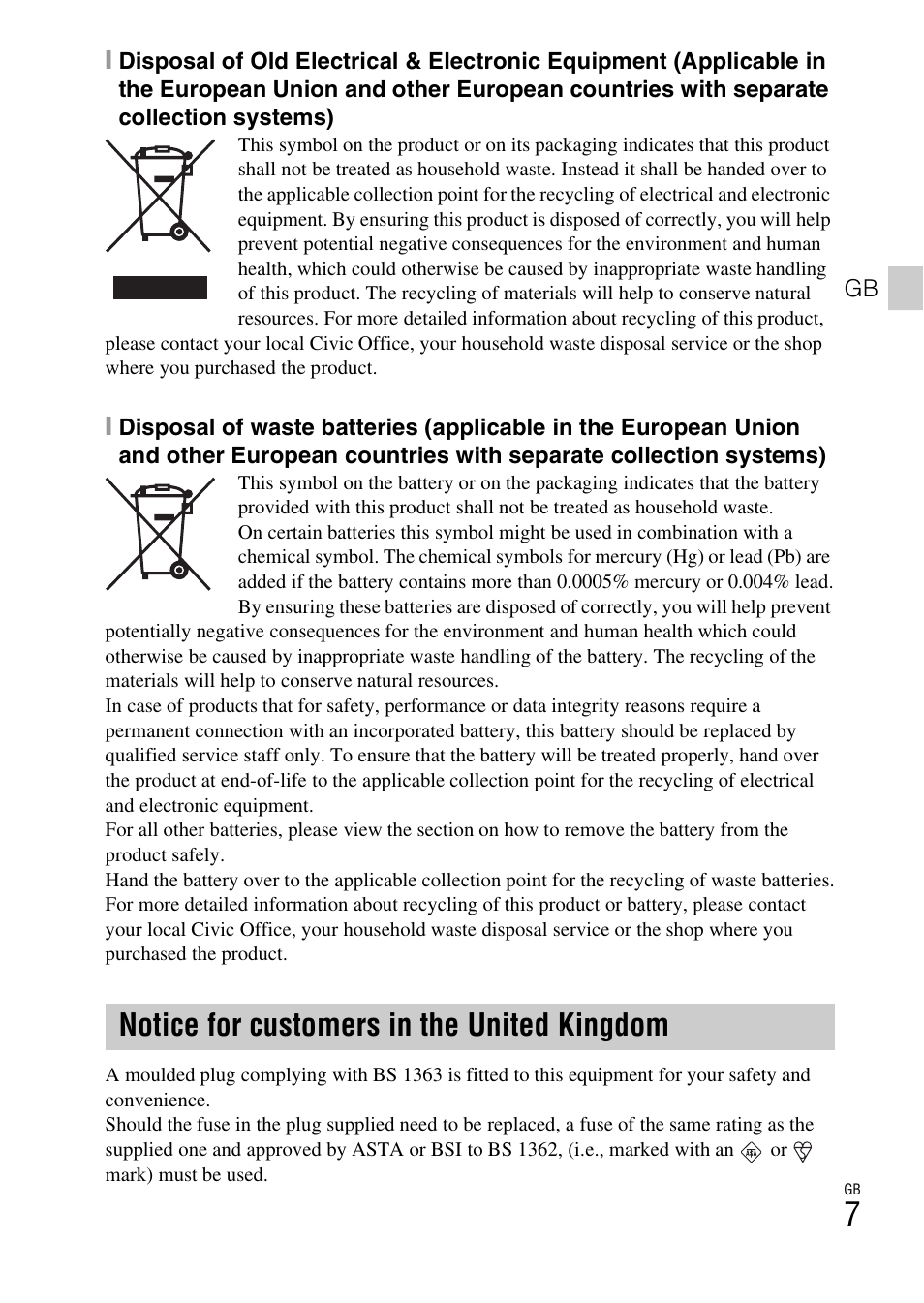 Notice for customers in the united kingdom | Sony DSC-RX100M2COS User Manual | Page 7 / 120