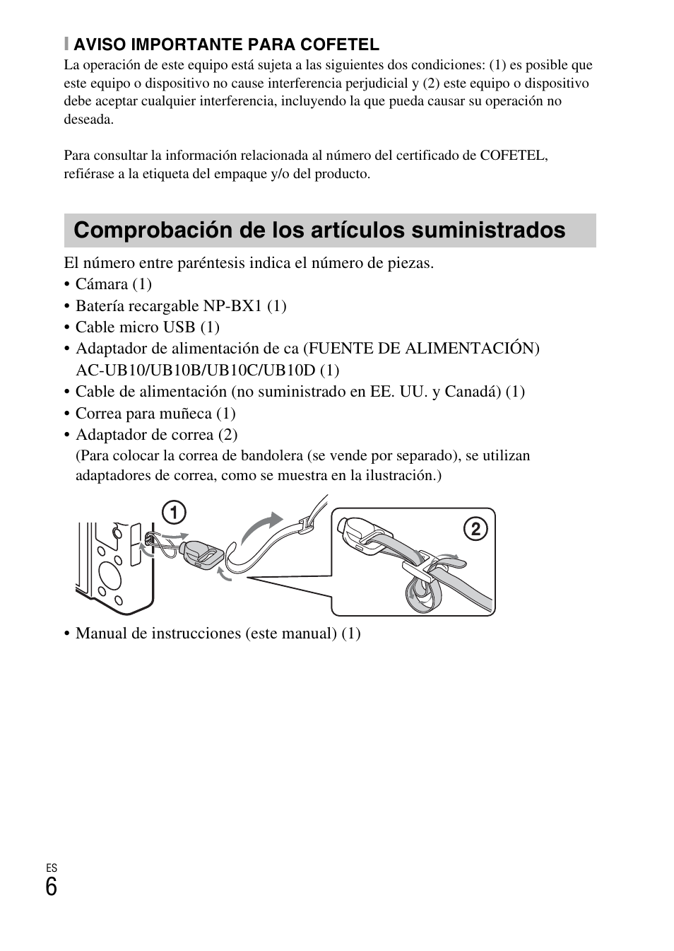 Comprobación de los artículos suministrados | Sony DSC-RX100M2COS User Manual | Page 84 / 120