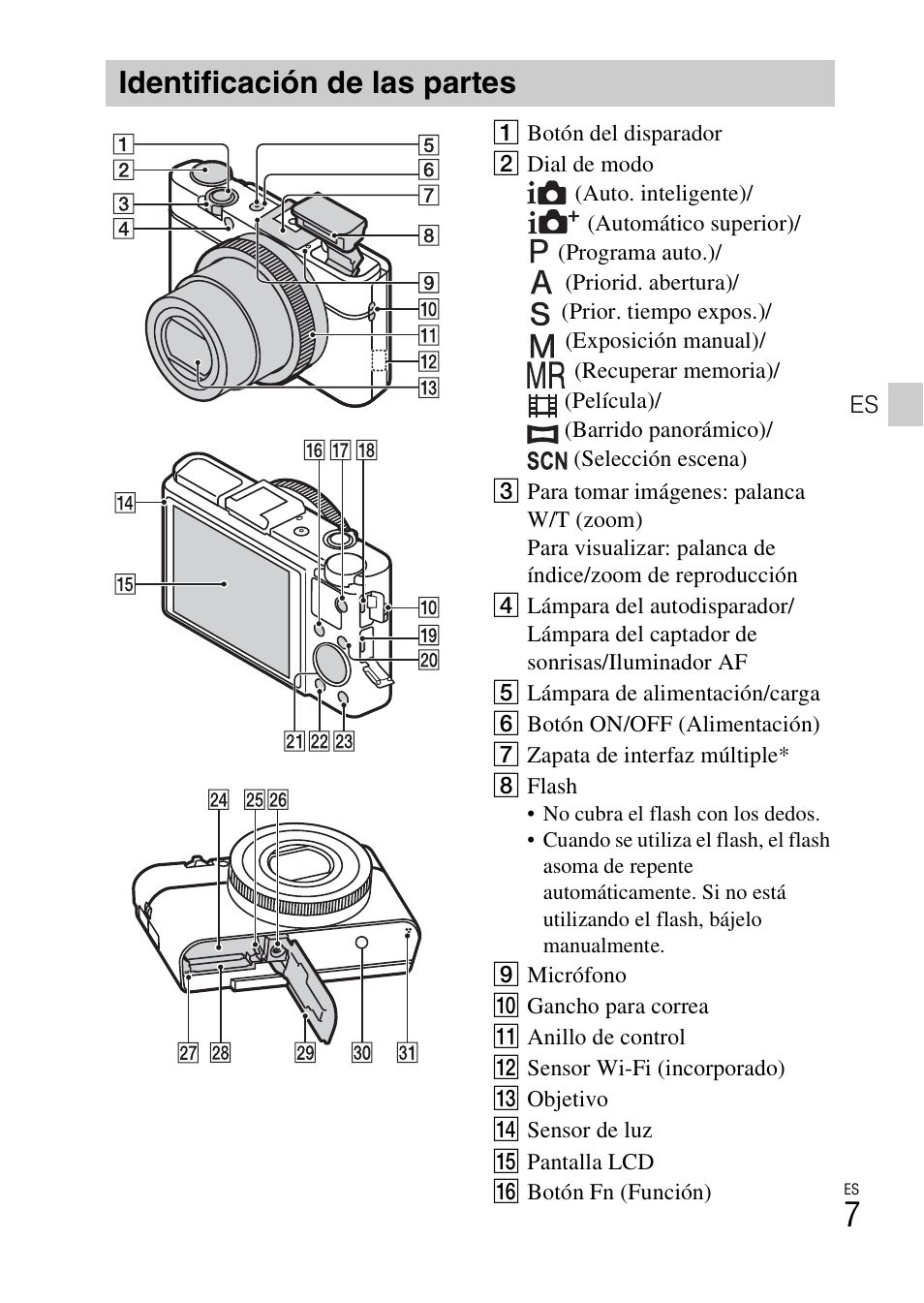 Identificación de las partes | Sony DSC-RX100M2COS User Manual | Page 85 / 120