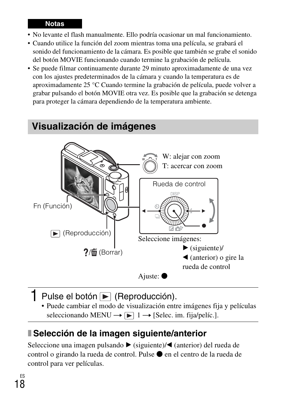 Visualización de imágenes, Xselección de la imagen siguiente/anterior, Pulse el botón (reproducción) | Sony DSC-RX100M2COS User Manual | Page 96 / 120