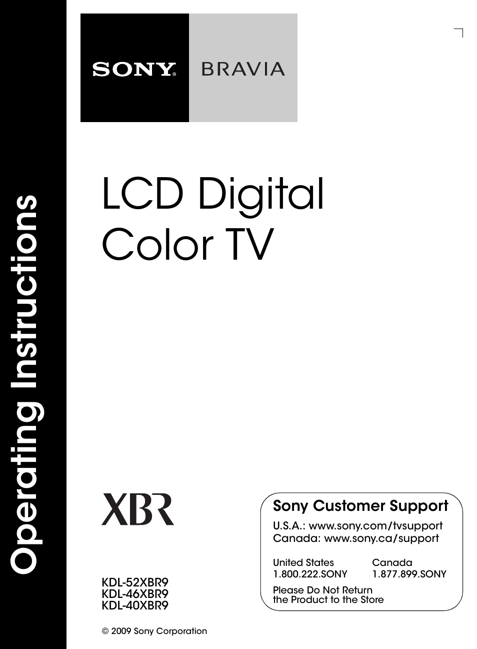 Sony KDL-52XBR9 User Manual | 48 pages