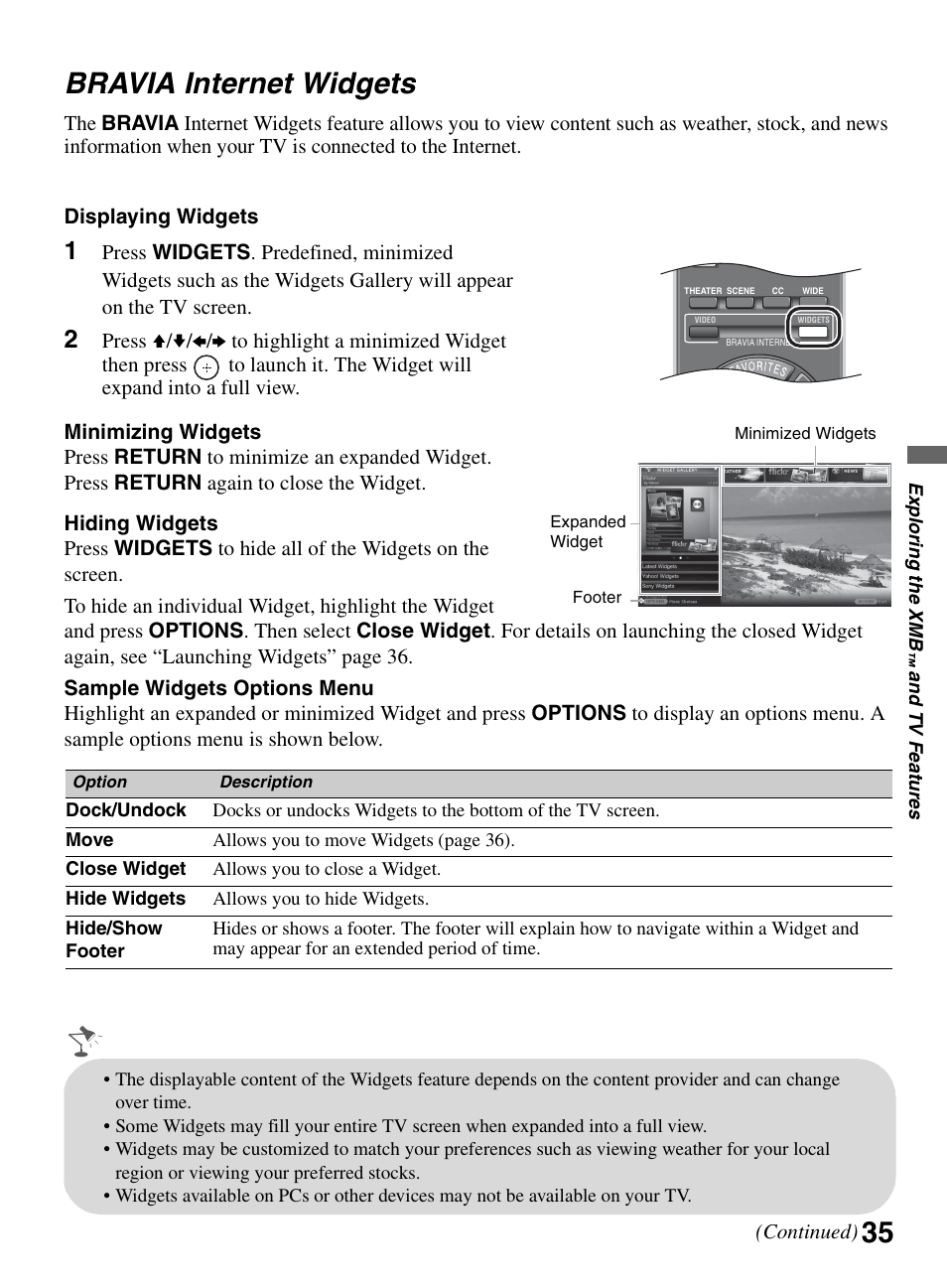 Bravia internet widgets, 35 bravia internet widgets | Sony KDL-52XBR9 User Manual | Page 35 / 48