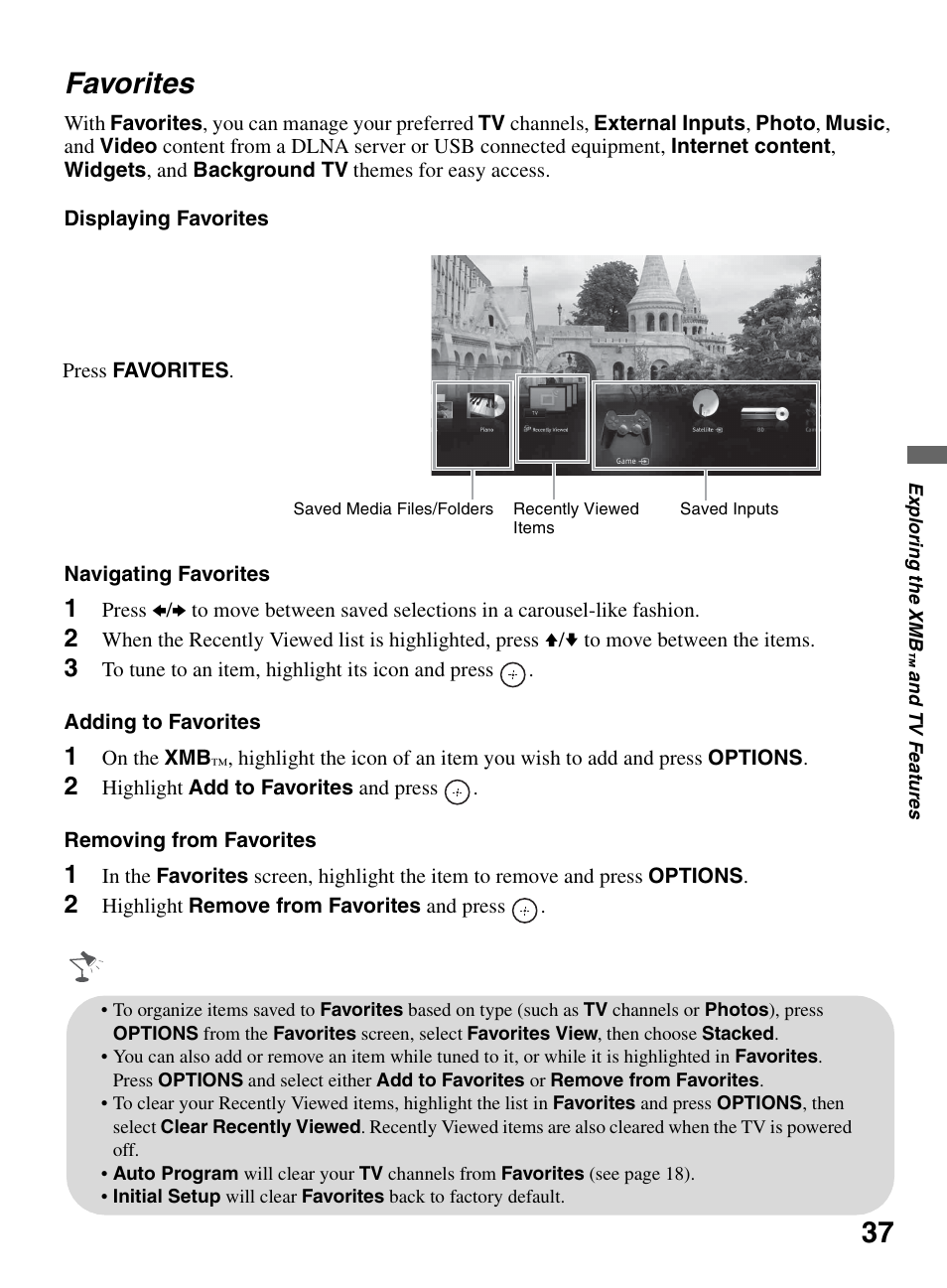 Favorites, 37 favorites | Sony KDL-52XBR9 User Manual | Page 37 / 48