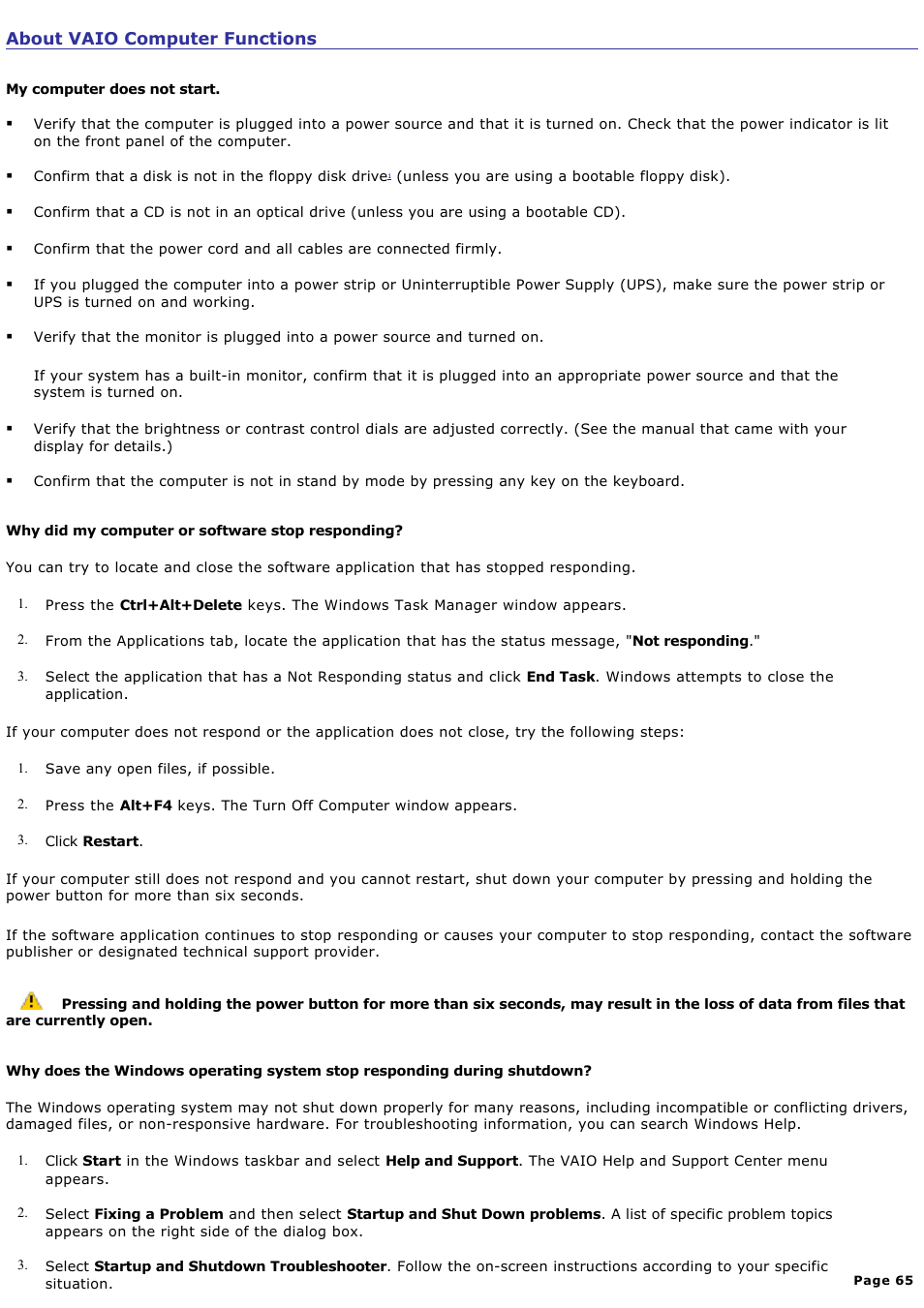 About vaio computer functions | Sony PCV-RZ20C User Manual | Page 65 / 87