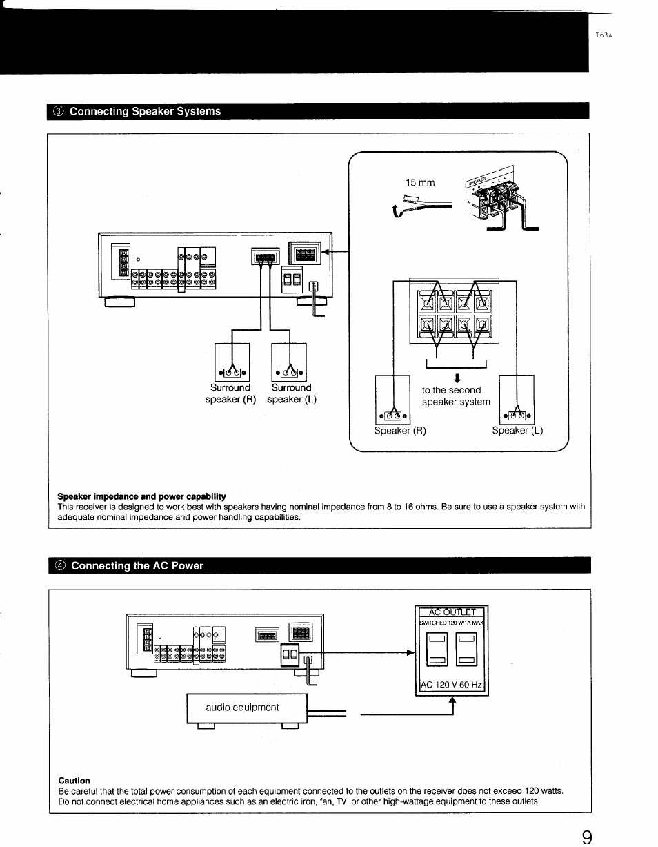 Speaker impedance and power capability, Caution | Sony STR-AV770X User Manual | Page 9 / 27
