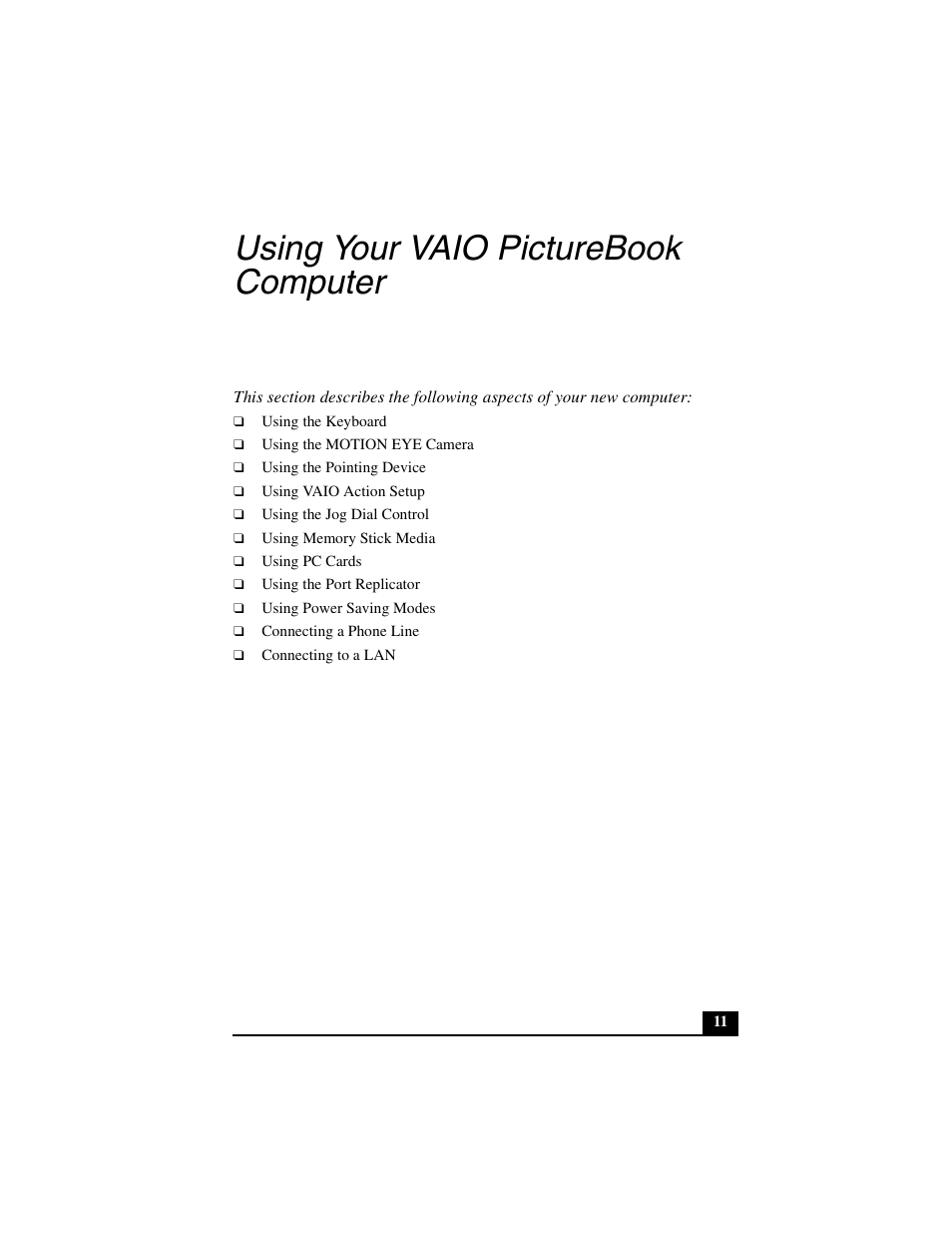 Using your vaio picturebook computer | Sony PCG-C1MVMP User Manual | Page 11 / 147