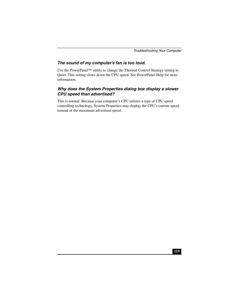 The sound of my computer’s fan is too loud | Sony PCG-C1MVMP User Manual | Page 119 / 147