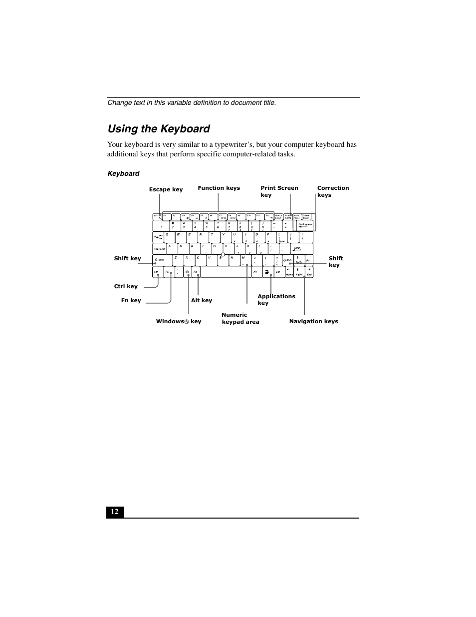 Using the keyboard | Sony PCG-C1MVMP User Manual | Page 12 / 147