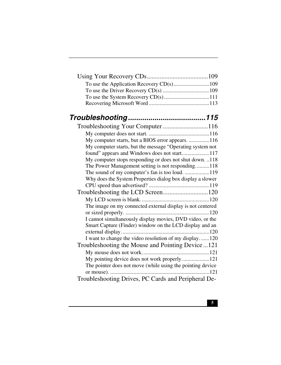 Troubleshooting | Sony PCG-C1MVMP User Manual | Page 5 / 147