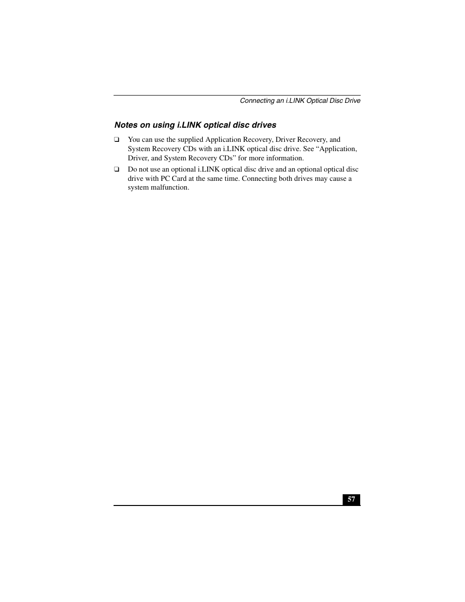 Notes on using i.link optical disc drives | Sony PCG-C1MVMP User Manual | Page 57 / 147