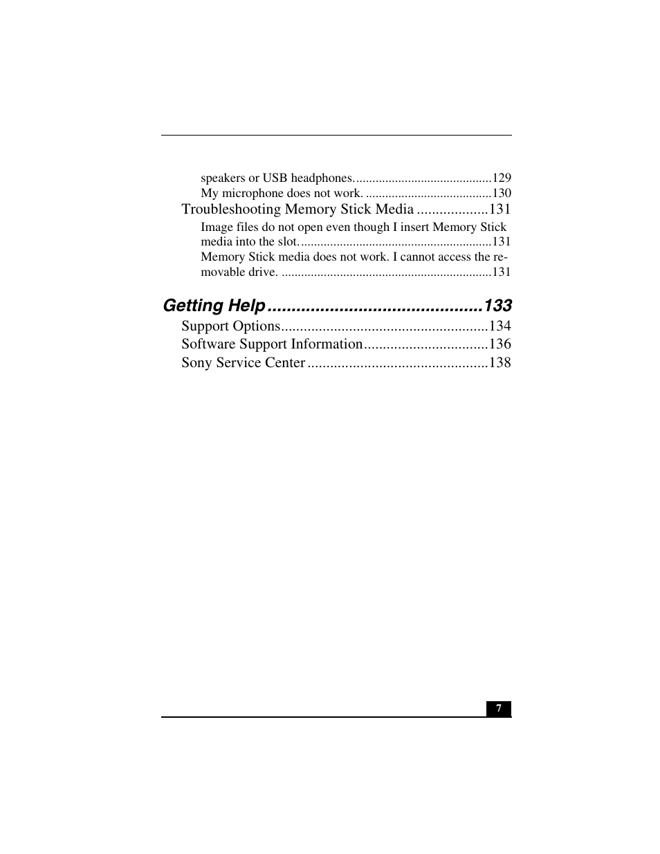 Getting help | Sony PCG-C1MVMP User Manual | Page 7 / 147