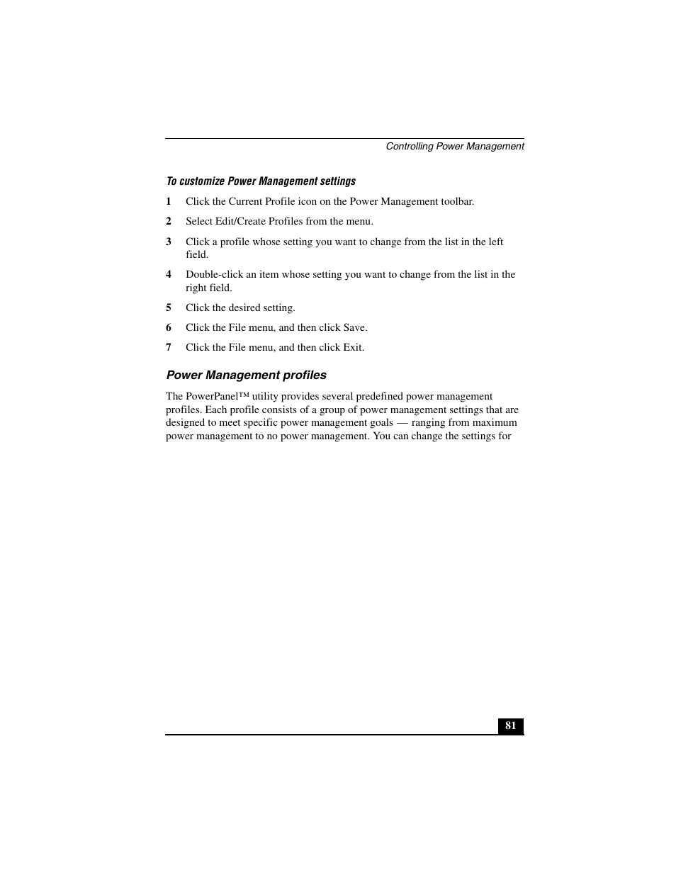 Power management profiles | Sony PCG-C1MVMP User Manual | Page 81 / 147