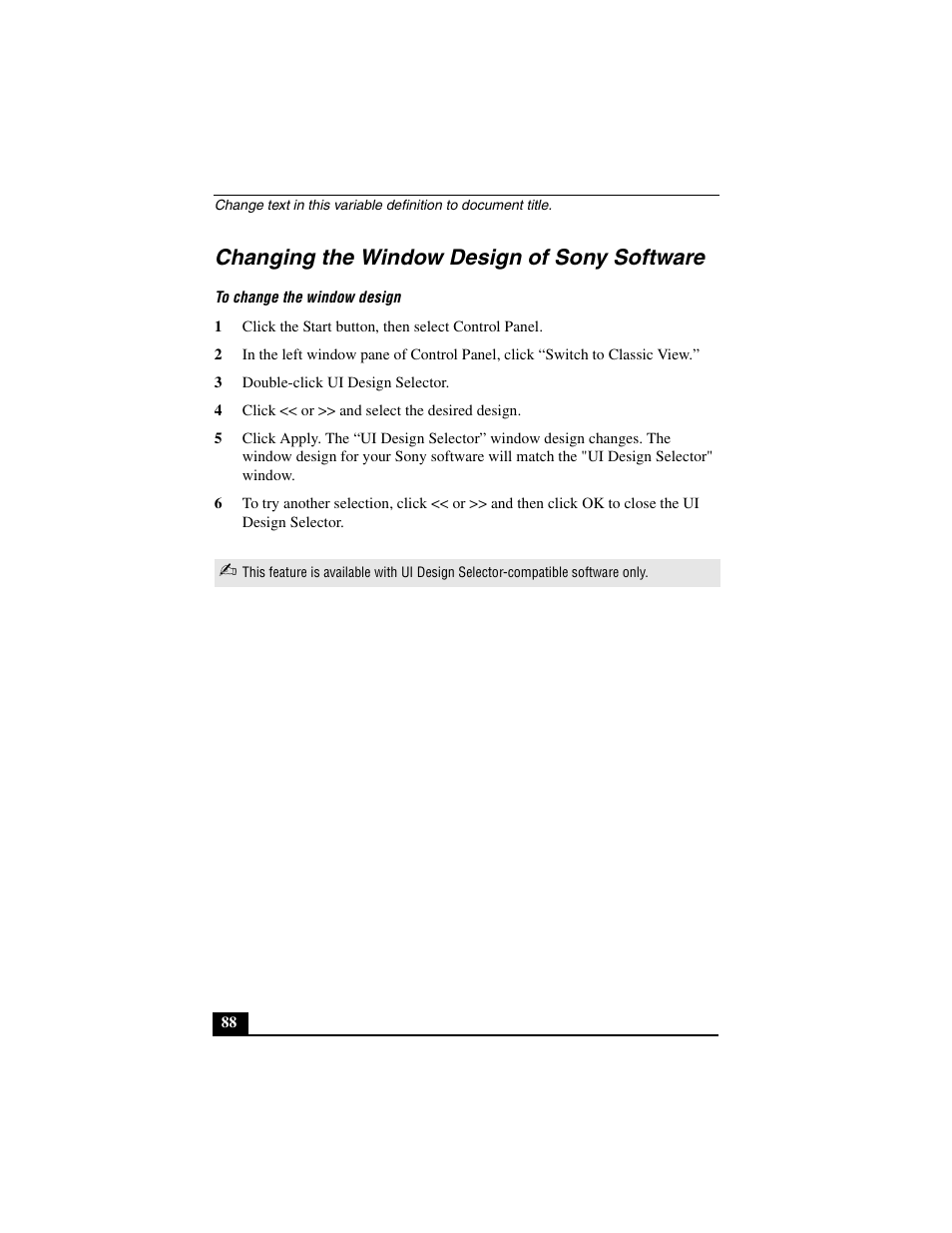 Changing the window design of sony software | Sony PCG-C1MVMP User Manual | Page 88 / 147