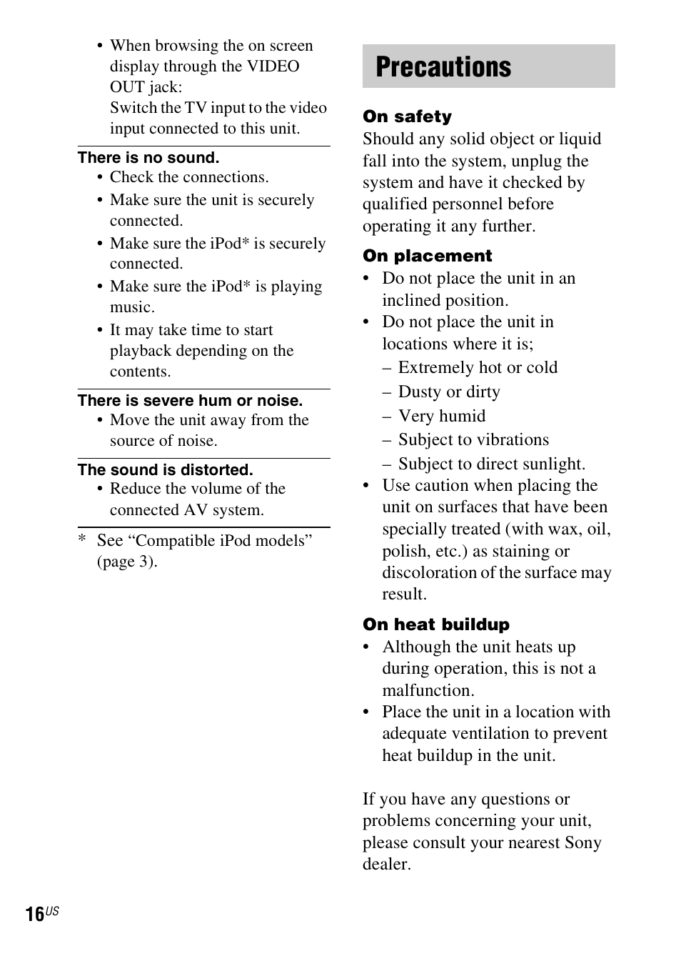 Precautions | Sony TDM-iP1 User Manual | Page 16 / 56