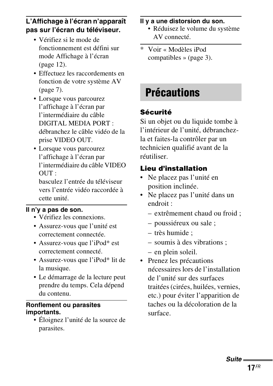 Précautions | Sony TDM-iP1 User Manual | Page 33 / 56