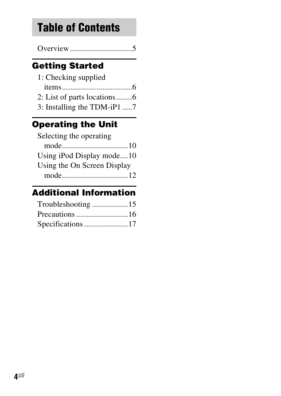 Sony TDM-iP1 User Manual | Page 4 / 56