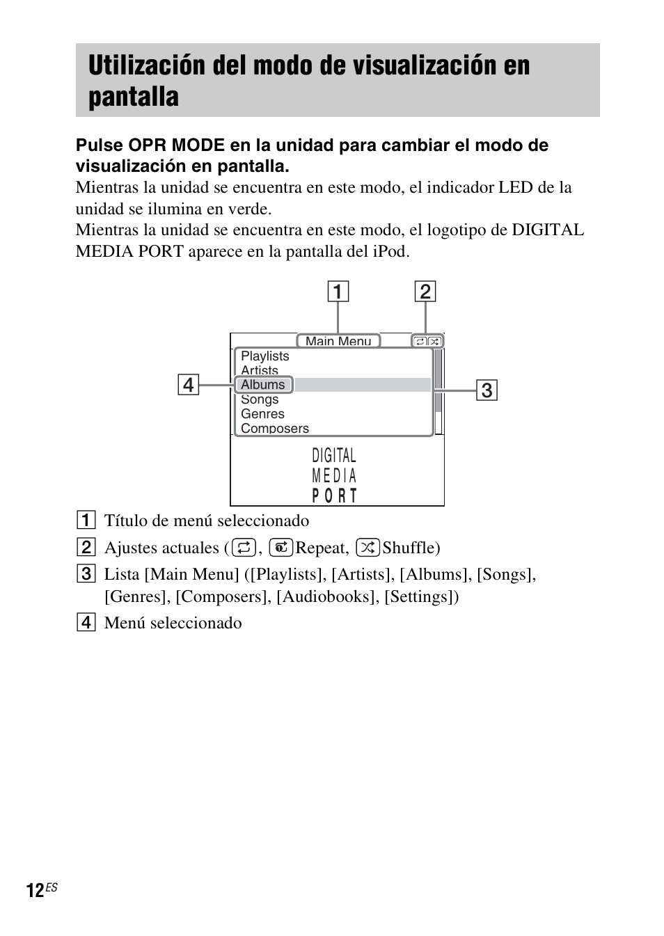 Utilización del modo de visualización en pantalla, Utilización del modo de, Visualización en pantalla | Sony TDM-iP1 User Manual | Page 46 / 56