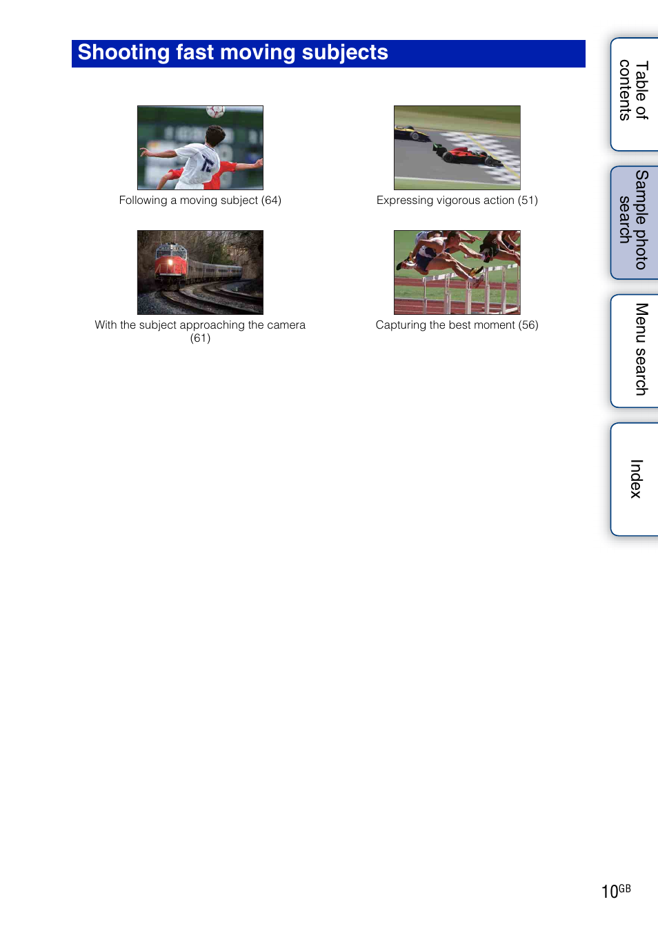 Shooting fast moving subjects, Age 10 | Sony NEX-C3A User Manual | Page 10 / 170
