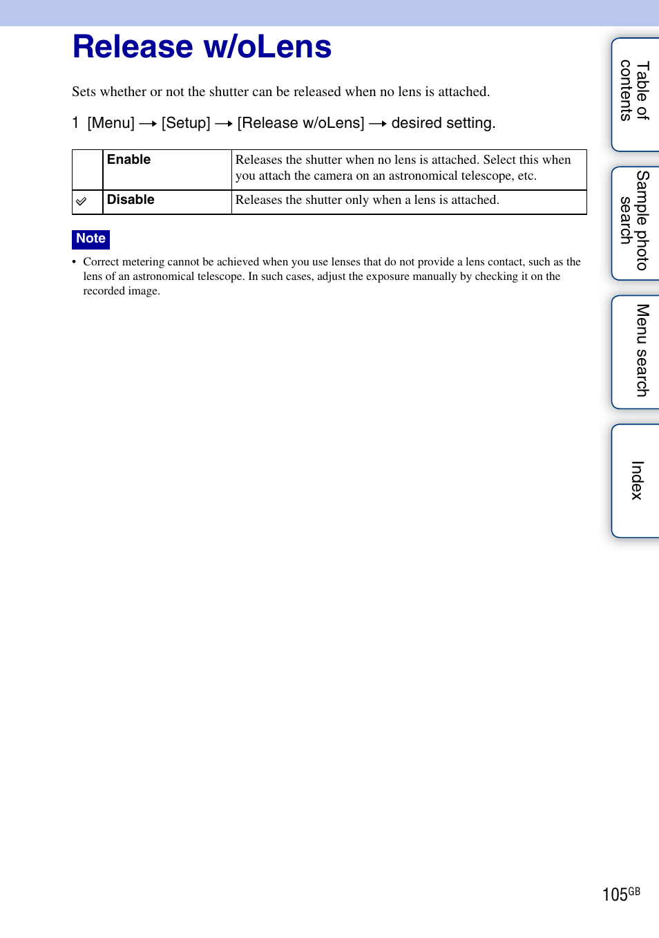 Release w/olens | Sony NEX-C3A User Manual | Page 105 / 170