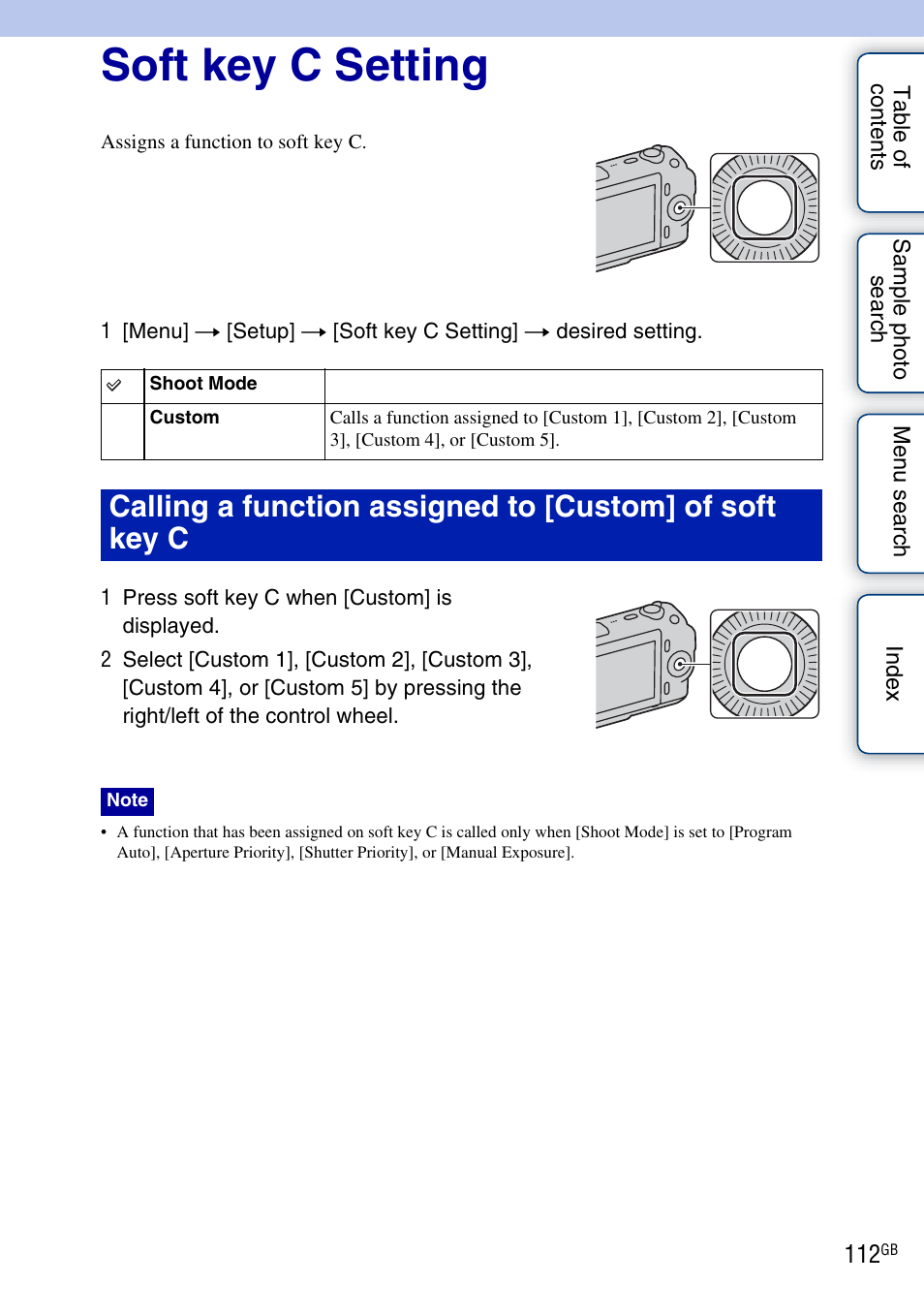 Soft key c setting | Sony NEX-C3A User Manual | Page 112 / 170