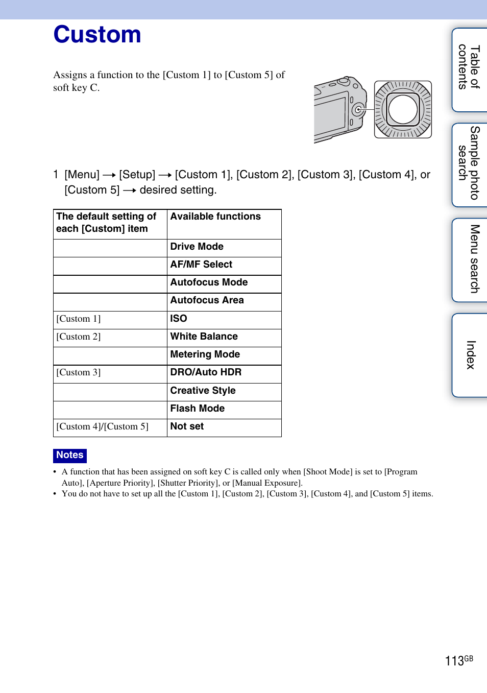 Custom | Sony NEX-C3A User Manual | Page 113 / 170