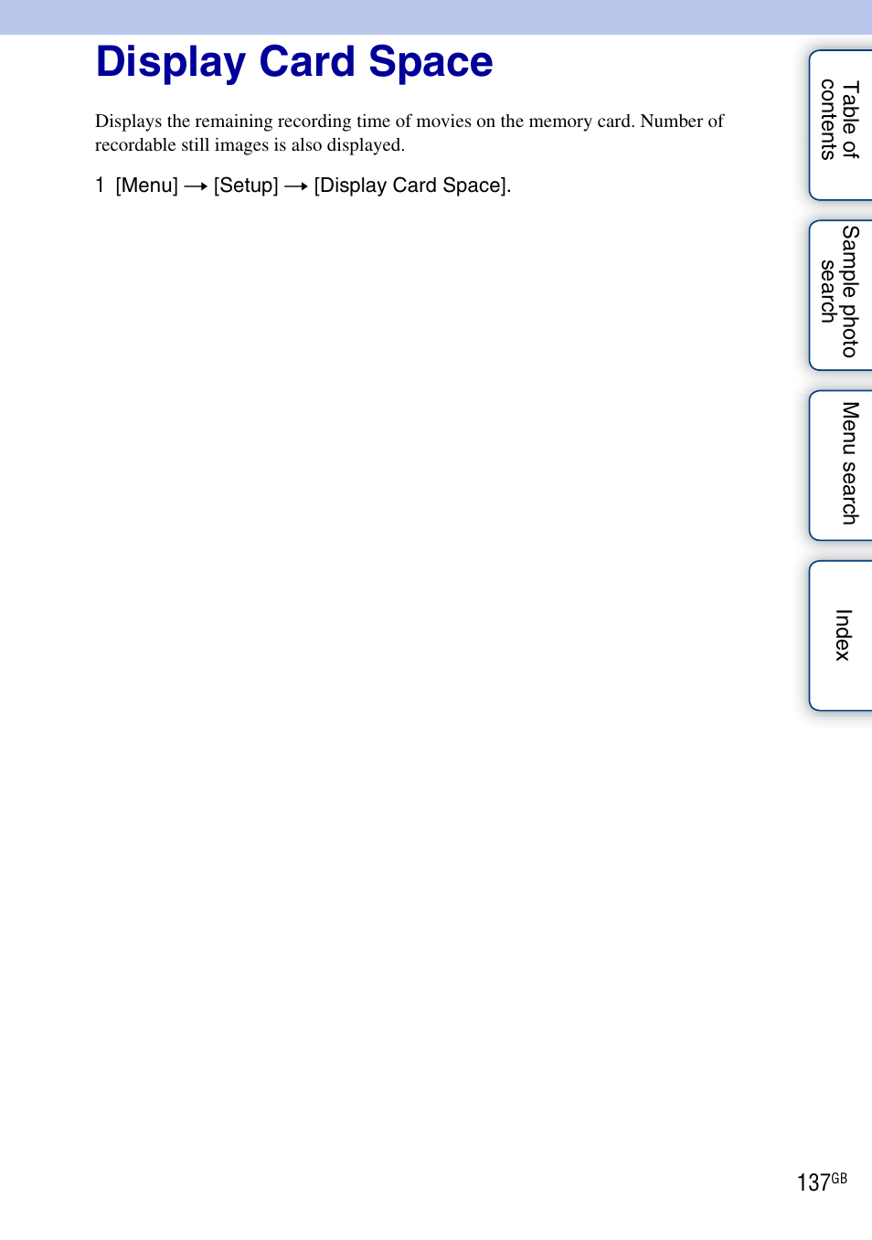 Display card space | Sony NEX-C3A User Manual | Page 137 / 170